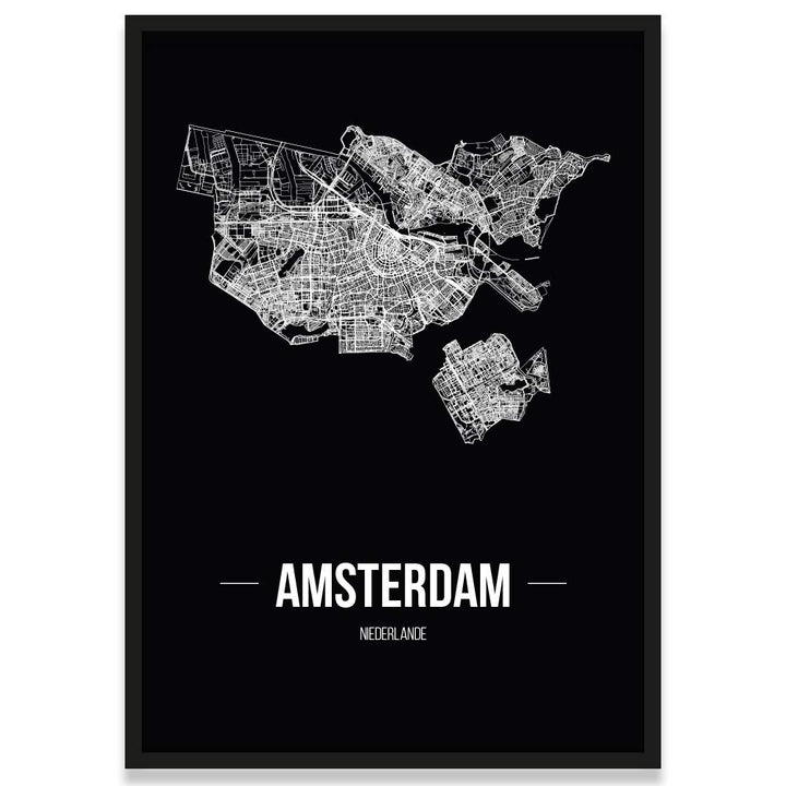 JUNIWORDS Stadtposter, Amsterdam, Wähle eine Grösse, 30 x 40 cm, Poster mit Rahmen, Schrift B, Schwa