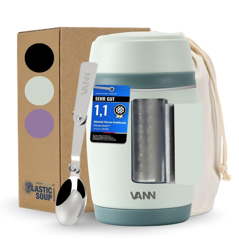 VANN Thermobecher für Essen 450 ml – Thermobehälter [16h kalt, 9h warm] – Recycelte Edelstahl Thermo