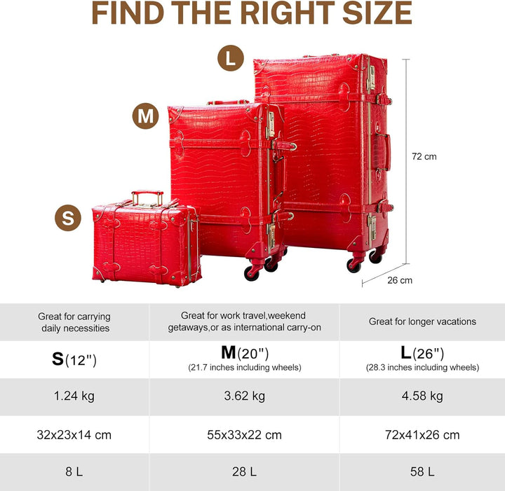 Urecity Koffer Vintage mit 4 Rollen Trolley Koffer Reisekoffer Leicht Retro Hartschalen Koffer 2-Tei