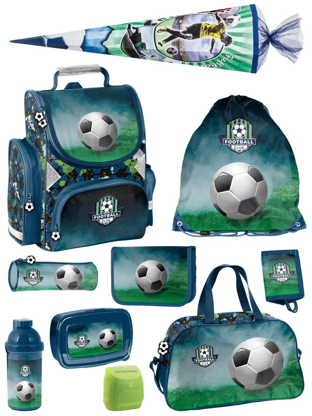 Familando Fussball Schulranzen 1. Klasse ergonomischer Tornister für Mädchen und Jungen Schultasche