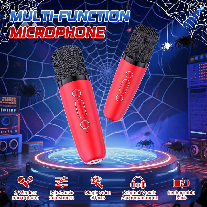 Spider Karaoke Maschine Kinder mit 2 Bluetooth Mikrofon - Weihnachts Geschenke Spielzeug für Mädchen