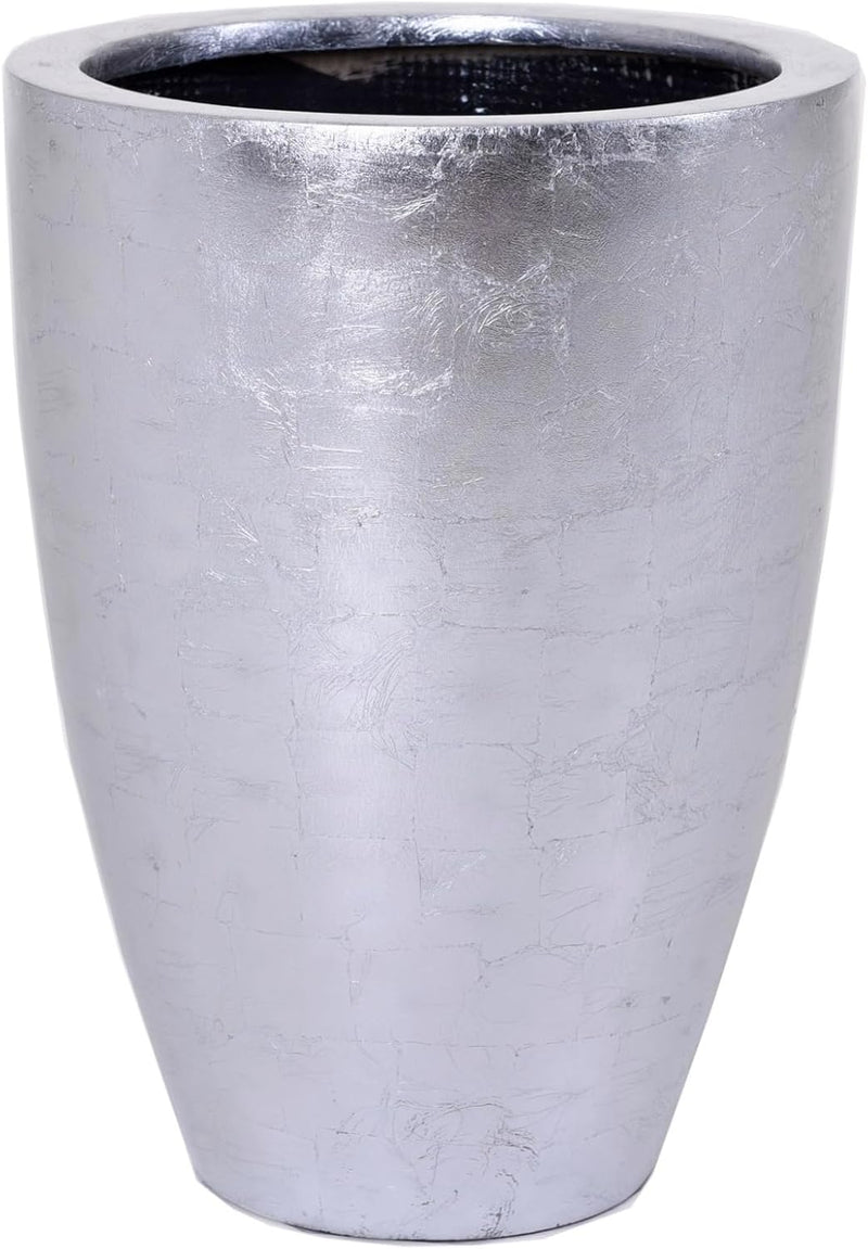 VIVANNO Pflanzkübel Pflanzgefäss Blumenkübel exklusiv Fiberglas Silber Opala - 72 x 52 cm