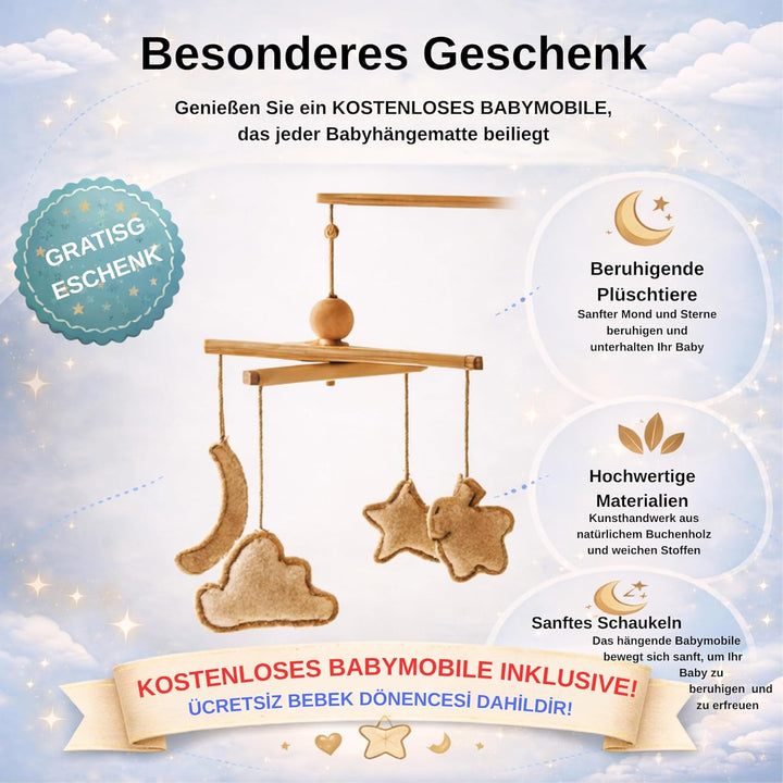 Kinder-Hängematte mit Holzgestell – Ergonomische 66×150 cm Hängeliege für 3–5 Jahre I Weicher Atmung