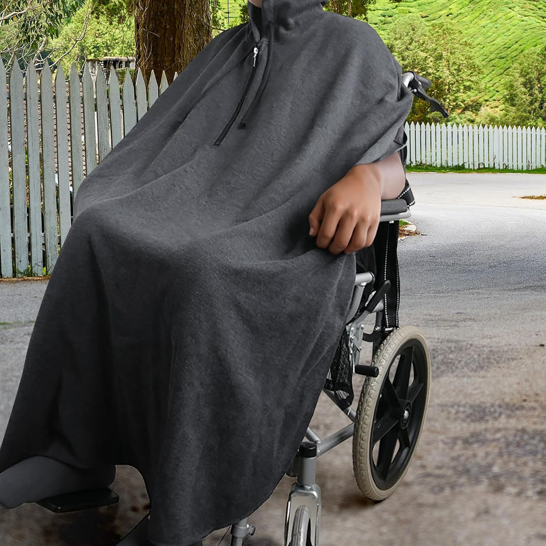 Perfeclan Hot Rollstuhl Ponchos mit Kapuze ärmellose Mäntel für Erwachsene Meliert Grau Männlichen,