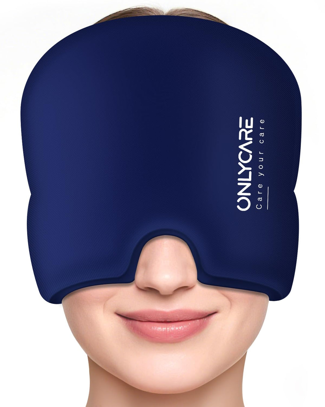 ONLYCARE Migräne Maske, Upgraded Kühlmaske Schlafmaske Kühlmütze Kühlhaube 360° Gel Surround kühlpad