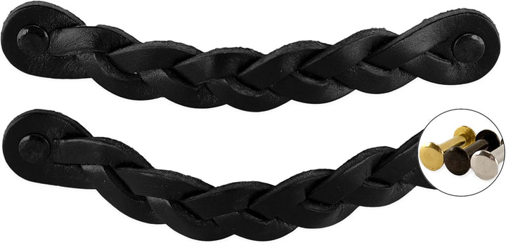 Brute Strength - Ledergriffe für Möbel - Geflochten - Schwarz - 12 Stück - 16,5 x 2,5 cm - Schrankgr