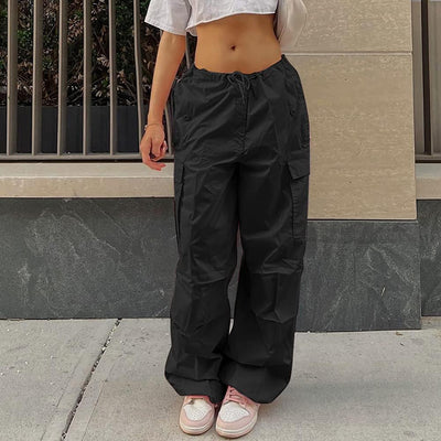 FYMNSI Damen Cargo Hose Cargohose Baggy Hose y2k Track Pants Niedrige Taille Locker Lange Hosen Stre