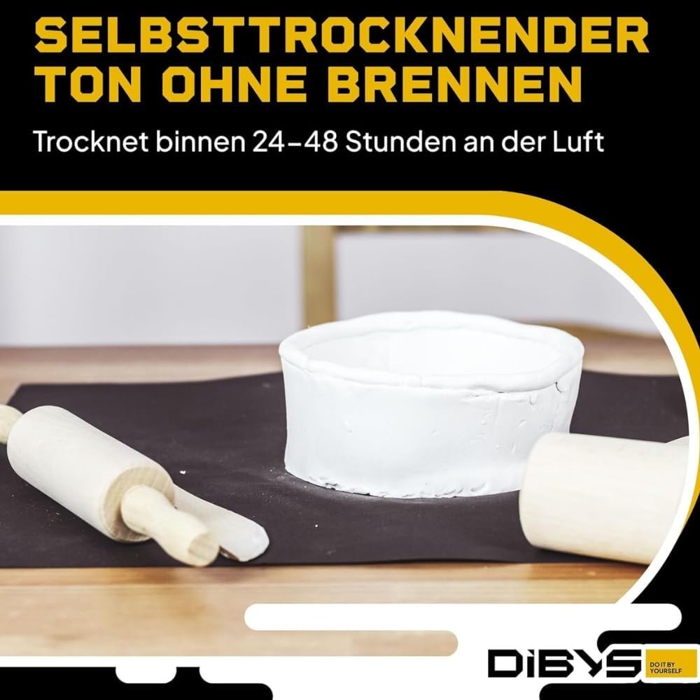 DIBYS Töpfer-Set für Zuhause | Starter-Set mit Modellier-Werkzeug, Ton lufttrocknend in Weiss, Farbe