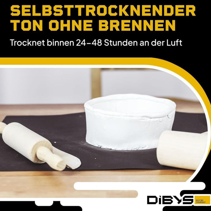 DIBYS Töpfer-Set für Zuhause | Starter-Set mit Modellier-Werkzeug, Ton lufttrocknend in Weiss, Farbe