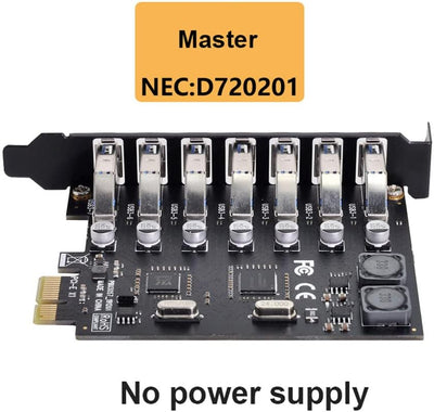 Xiwai PCI-E auf USB 3.0 HUB PCI Express Erweiterungskarte Adapter 5 Gbit/s für Motherboard 7Ports, 7