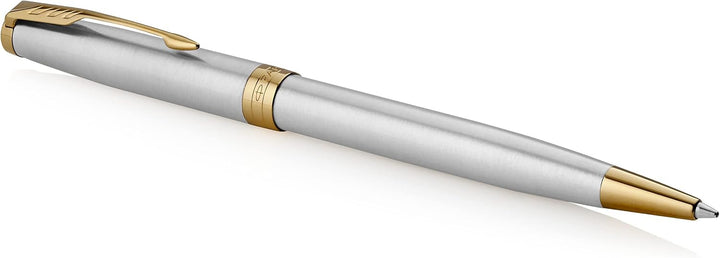 Parker Sonnet Kugelschreiber | Edelstahl mit Goldzierteilen | Mittlere Spitze | schwarze Tinte | Ges