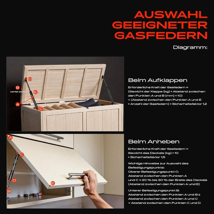 Frankberg 2x Universal Gasdruckdämpfer Gasdruckfeder 250N 600MM 247MM Einzel-Kugelkopf Für Möbel Woh