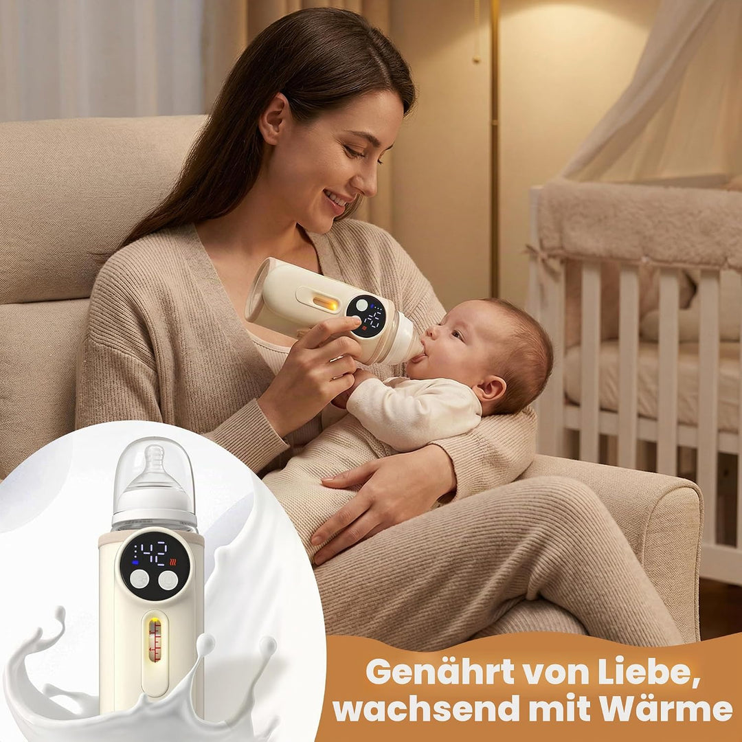 Tragbarer Flaschenwärmer Baby – Kabelloser Babyflaschenwärmer mit 6 Temperaturstufen 360° Schnellhei