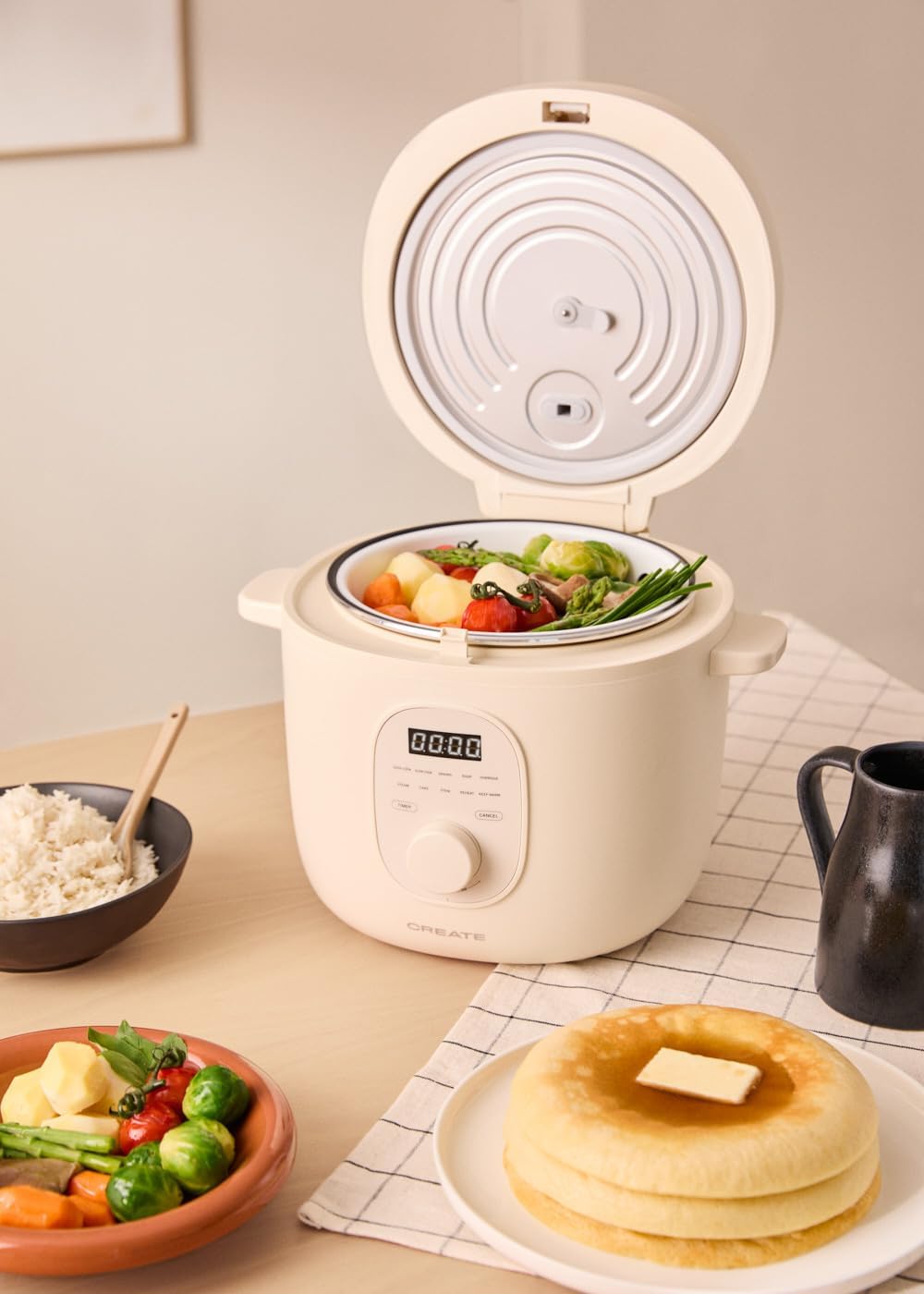 CREATE/RICE COOKER/Multifunktioneller Elektrischer Reiskocher 3L Cremeweiss/Programmierbar bis zu 24