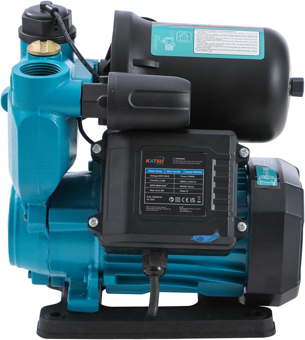 KATSU Wasserpumpe Hauswasserwerk Gartenpumpe 370W, Abschaltautomat mit einstellbarer Druckregelung,
