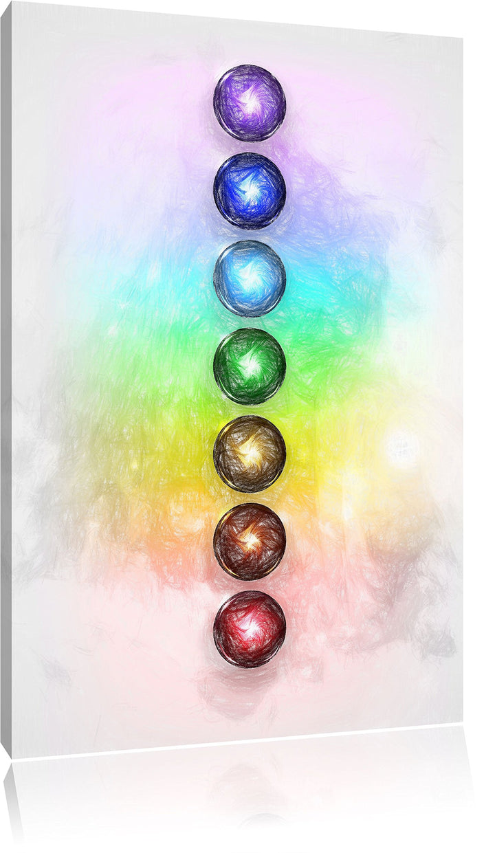 Pixxprint Chakra Eneregieelemente des Körpers Kunst Buntstift Effekt, Format: 100x70 auf Leinwand, 1