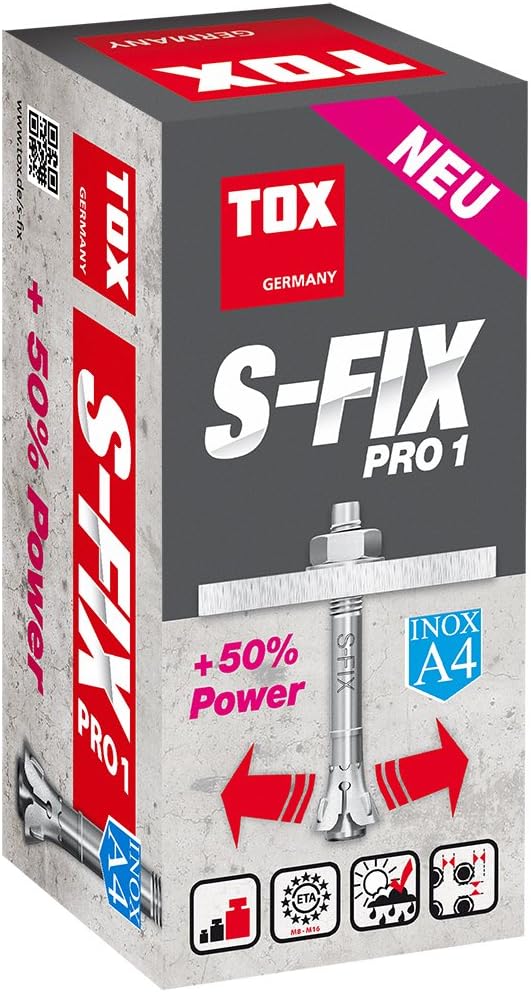 TOX Bolzenanker M8x115/50 KT, Inhalt Karton S-Fix Pro 1 Edelstahl A4 M8 x 115/50 mm, 50 Stück, 04017