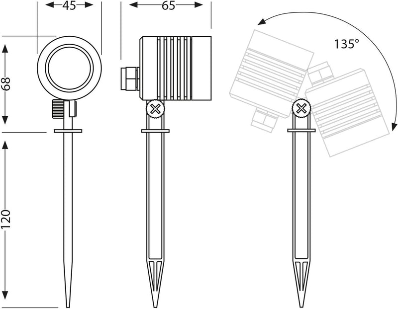 ledscom.de 2 Stück Kleiner LED Gartenstrahler mit Erdspiess TARL für aussen, IP65, Stecker, schwarz,