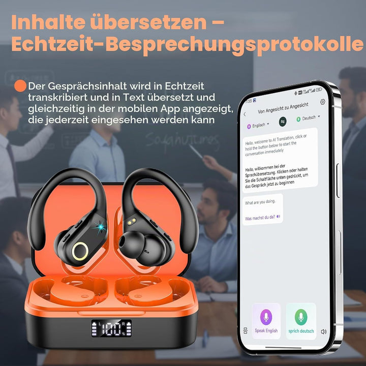 KI Übersetzer Kopfhörer, 145 Sprachen & 8 Modi mit 60 Std Übersetzungskopfhörer, 3-in-1 Echtzeit Spr