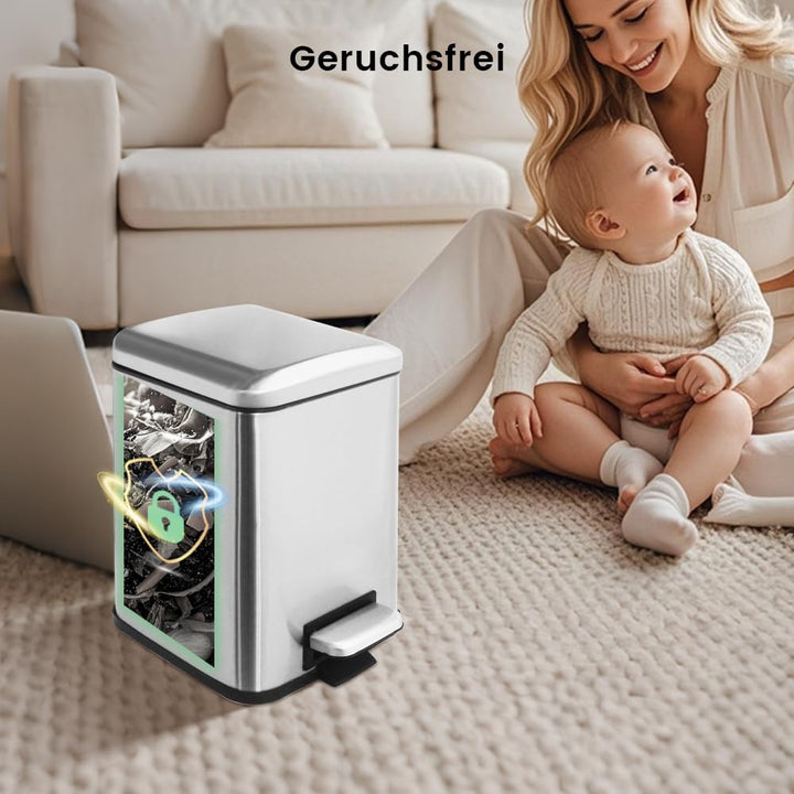 Mülleimer Bad,6L Kosmetikeimer mit Softclose Deckel,6L Badezimmer Mülleimer mit Inneneimer,6 Liter Q