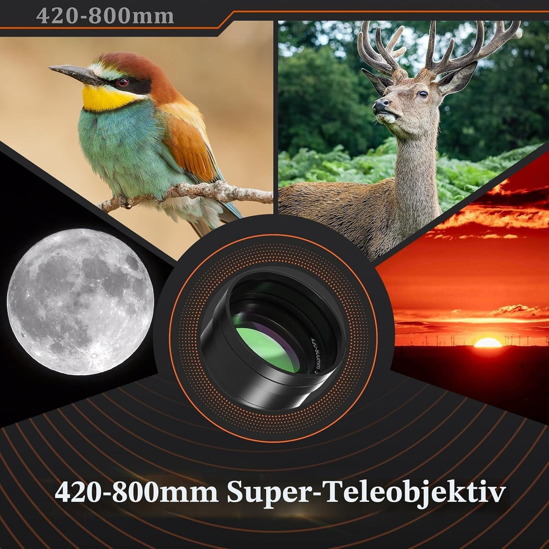 BENOISON Teleobjektiv 420-800mm, EF Objektiv für Canon DSLR, Manueller Fokus MF Zoom Objektiv für Ca