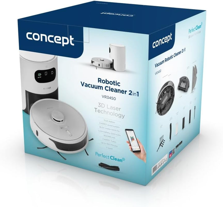 Concept VR3450 Roboterstaubsauger mit Wischmopp 2in1 Perfect CLEAN Laser 3D, Weiss