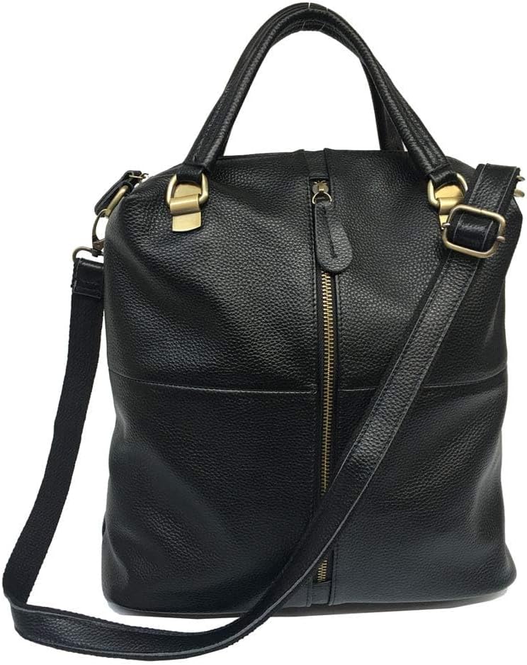 Alice Fan Rindsleder Echtes Leder Rucksack für Frauen Umhängetasche Schwarz Leder Reisetasche, Schwa