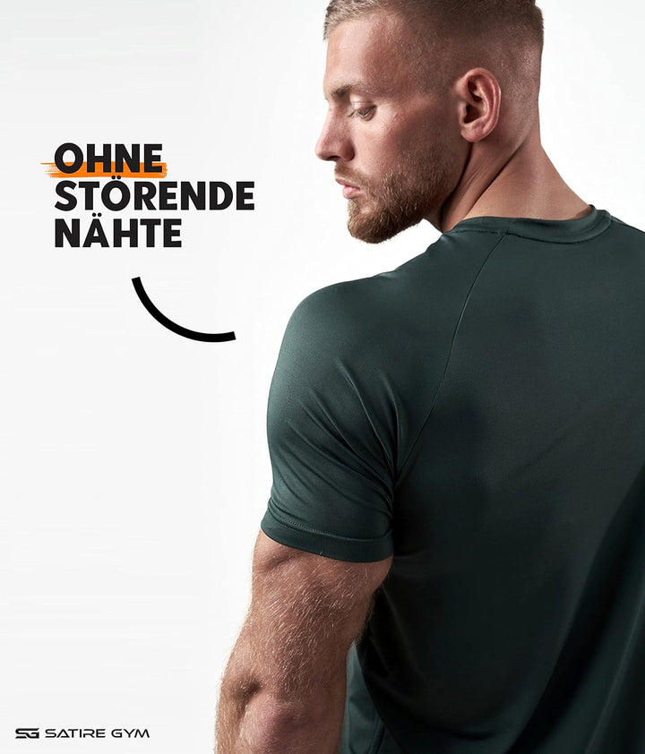 Satire Gym - Sport Shirt Männer atmungsaktiv - enganliegendes & schnelltrocknendes Fitness Tshirt He