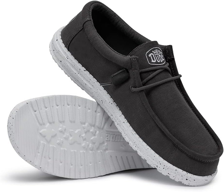 Hey Dude Herren Wally Slub Canvas Moc Toe Shoes, Dunkelgrau