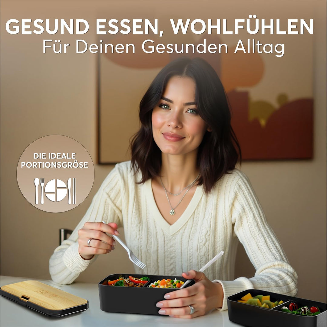 Umami All-in-1 1,2L Bento Lunchbox Erwachsene mit Besteck, 2 Saucenbehältern als Brotdosen Salat, Sn