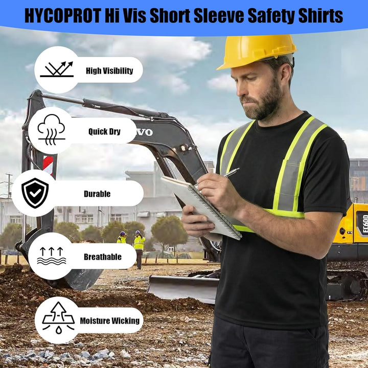 HYCOPROT Warnschutz T-Shirt Warnweste Reflektierend Warnweste Atmungsaktiv Leicht Kurzarmshirt Kurza