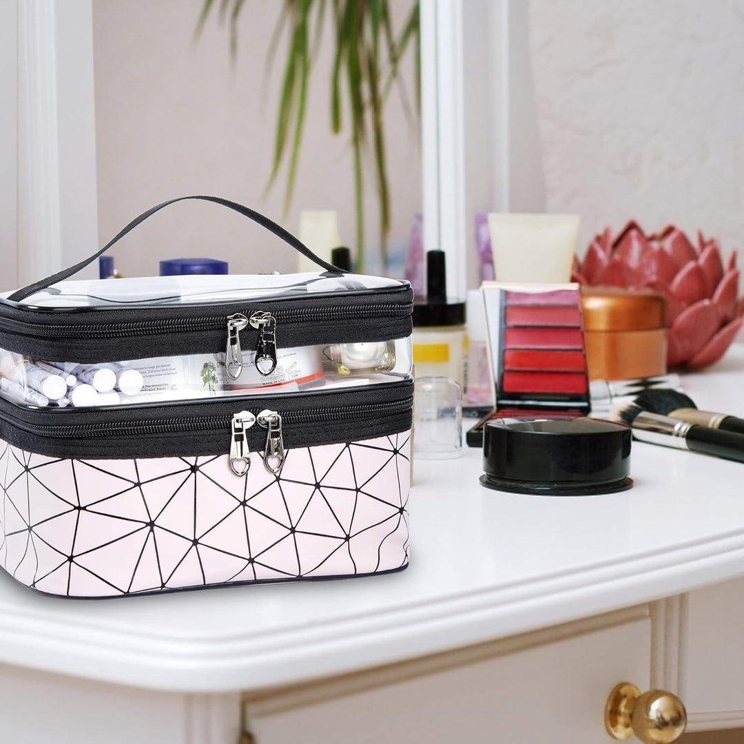 Kosmetiktasche Doppelschichtige Kulturbeutel Tragbare Transparent Reise Schminktasche Grosse Makeup
