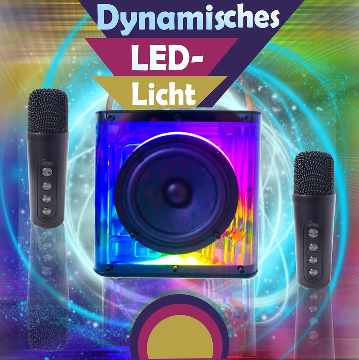 Karaoke Maschine, Karaoke Anlage mit 2 Mikrofonen, Lautsprecher mit Mikrofon, PA-System für Heimpart