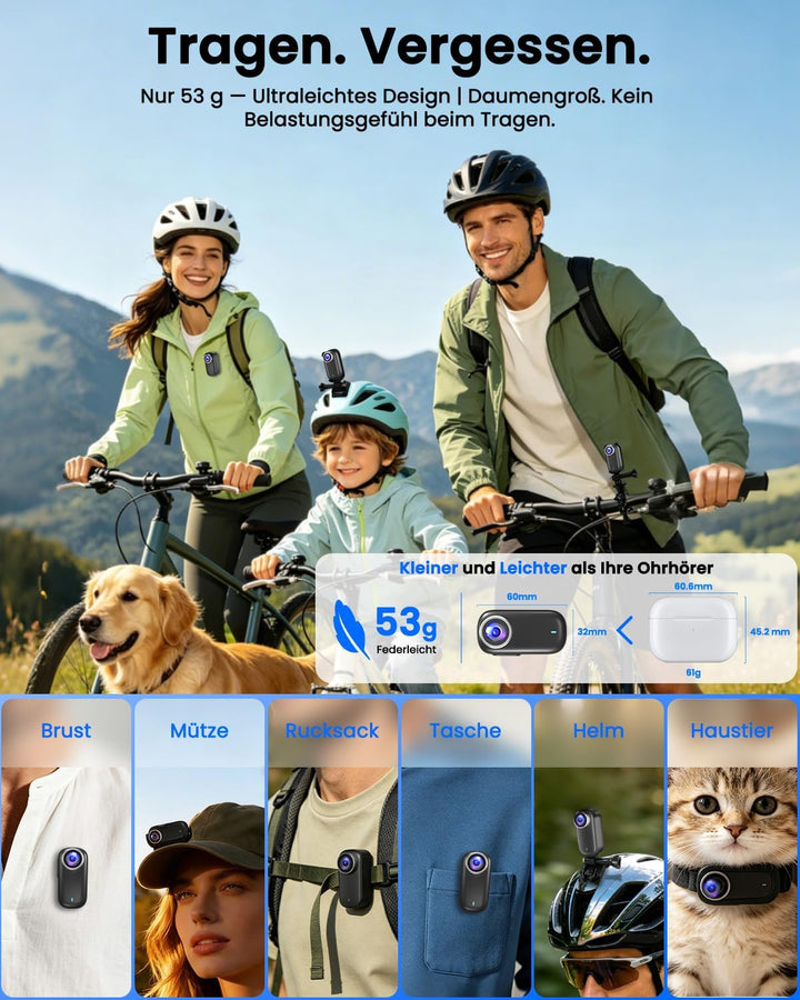 Bextgoo Bodycam, Action Cam 4K, Body Camera WiFi 64GB Dashcam Fahrrad Schwarz, Schwarz