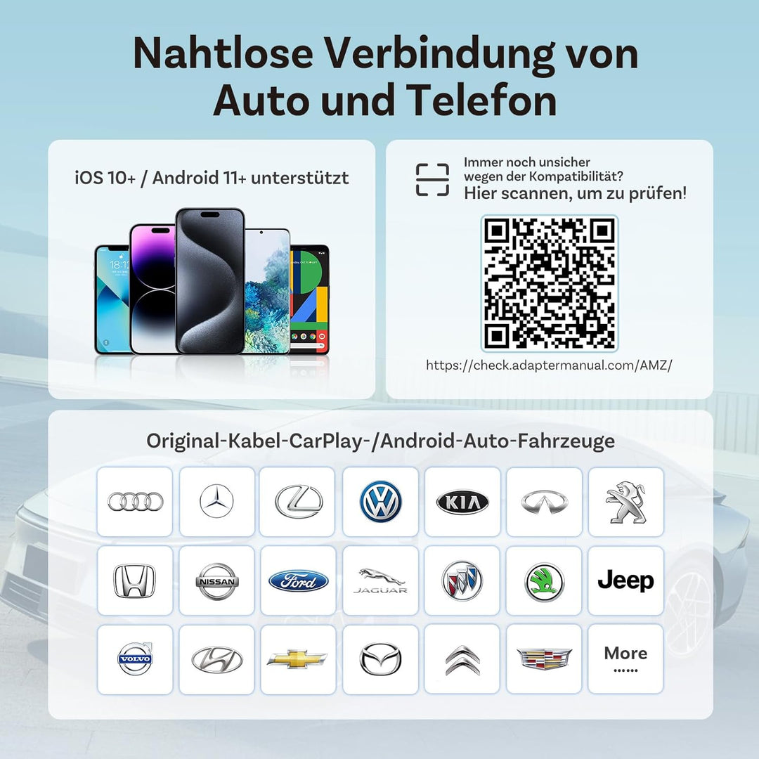 2026 Verbesserter OTTOCAST Mini Slim (USB-C Edition), 2-in-1 Wireless CarPlay & Android Auto Adapter