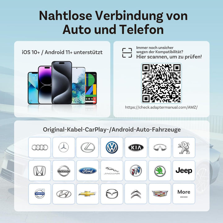 2026 Verbesserter OTTOCAST Mini Slim (USB-C Edition), 2-in-1 Wireless CarPlay & Android Auto Adapter