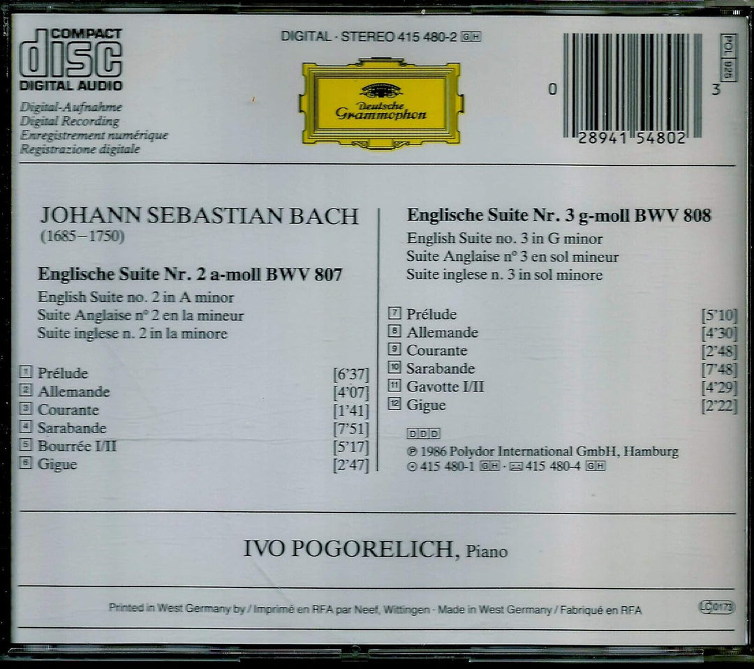 Englische Suiten Nos. 2 & 3 / English Suites / Suites Anglaises BWV 807 & 808, Audio-CD