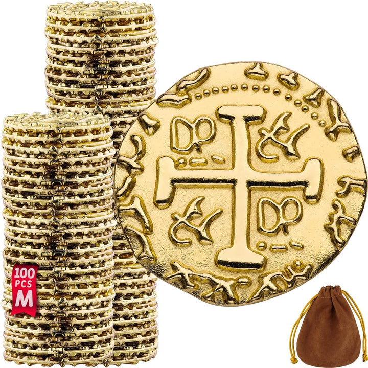 Piraten Münzen Zubehör, 100 Goldmünzen-Set, Metall Goldtaler Deko Dublonen für DND Brettspiele, Cosp