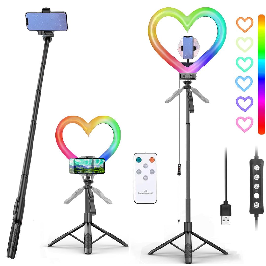 Ringlicht in Herzform, 30,5 cm (12 Zoll), RGB, LED, Herzform, mit Handyhalterung für Live-Stream/Mak