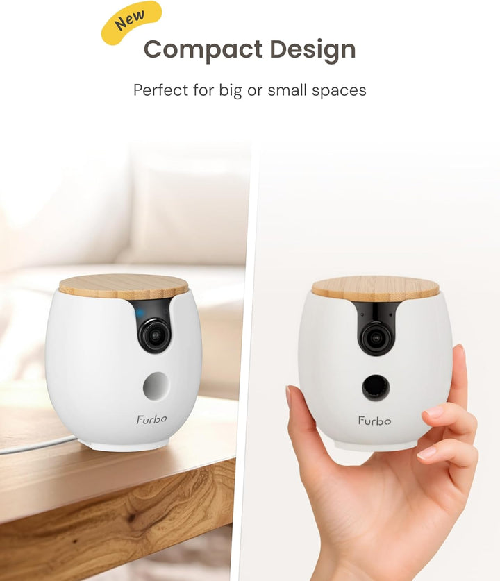 Furbo Mini 360º New Pet Camera: Home Security Camera w/Barking/Meowing Alerts, Rotating Pet Treat Di