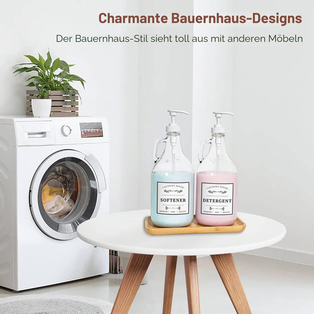LIKAJON Waschmittelspender aus Glas, flüssiger Waschseifenspender für Waschküche, 1,8 l Waschmittels