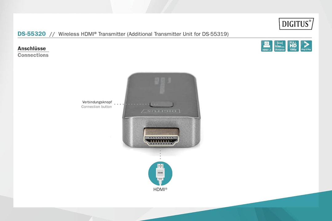 DIGITUS Click & Present Mini – HDMI-Transmitter – Für Kabelloses Präsentationssystem – Kein Treiber