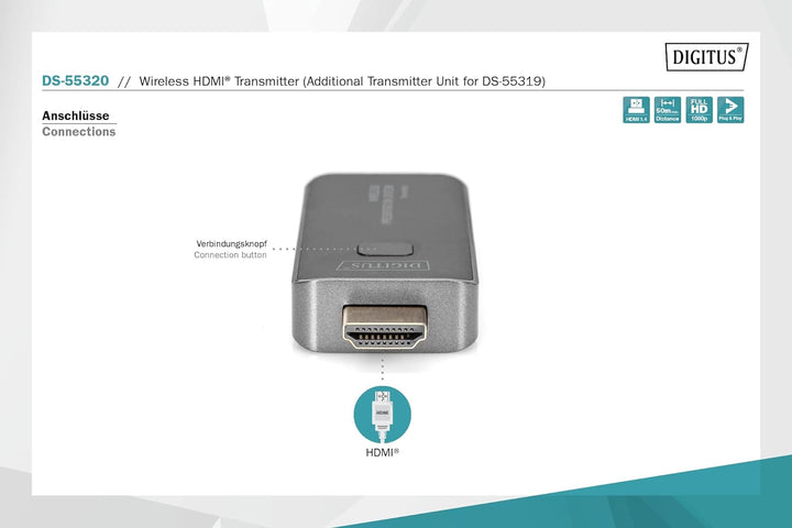 DIGITUS Click & Present Mini – HDMI-Transmitter – Für Kabelloses Präsentationssystem – Kein Treiber