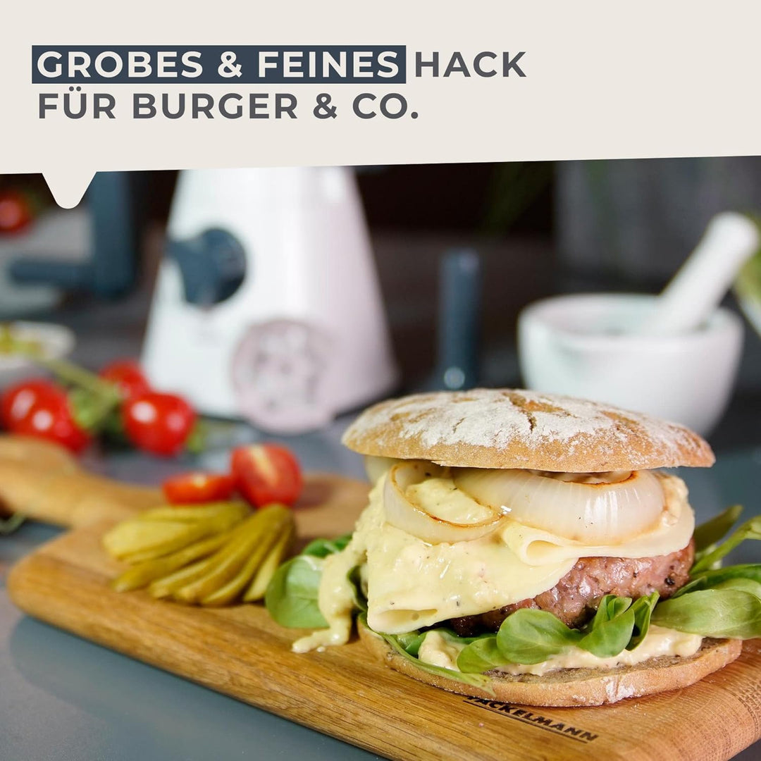 FACKELMANN Fleischwolf mit Gebäckaufsatz #easyprepare, hochwertige Wurstmaschine, manueller Wurstfül
