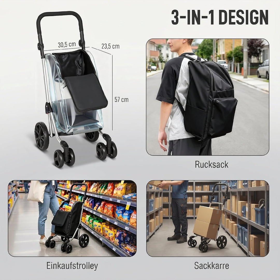 HOMCOM Einkaufstrolley Klappbar mit Kühlfach, 46L, Schwarz, Schwarz