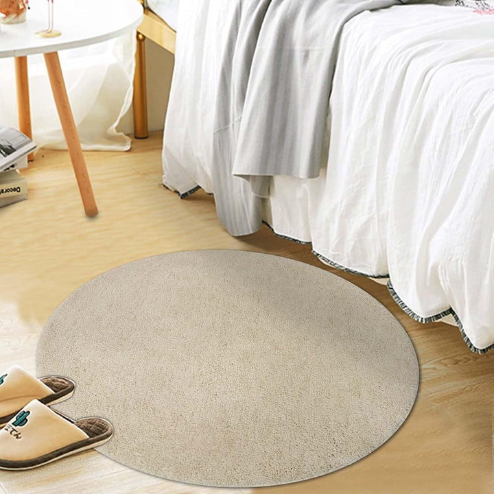 Famibay Badezimmerteppich rutschfest Badematte Waschbar Badteppich Beige 80cm Runde Weiche Badvorleg