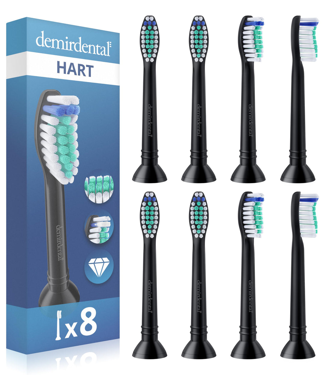 8er demirdental Ersatzbürsten passend für Philips Sonicare, Harte Aufsätze & Aufsteckbürsten, harte