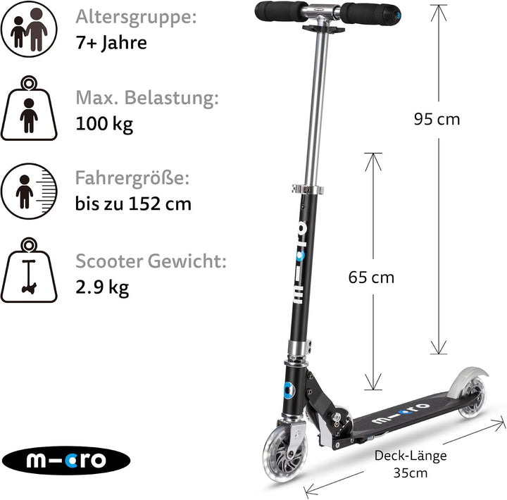 Micro Sprite LED Roller Jungen Mädchen 5-12 Jahre Schwarz, Schwarz