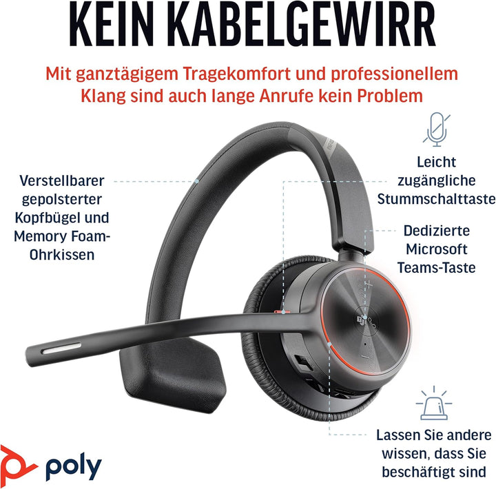 Schnurloses Headset Poly Voyager 4310 UC – Ein-Ohr-Bluetooth-Headset mit Noise Cancelling-Mikrofonar