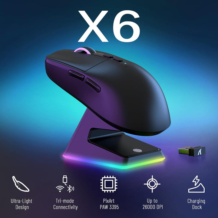 VGN Game Power Attack Shark X6 Superlight Kabellose Gaming-Maus mit RGB Ladestation, 49g Ultraleicht